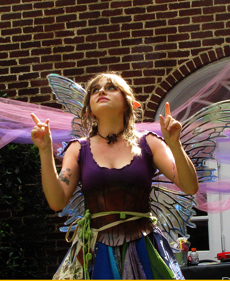 fairy with purple top with tree bark cincher