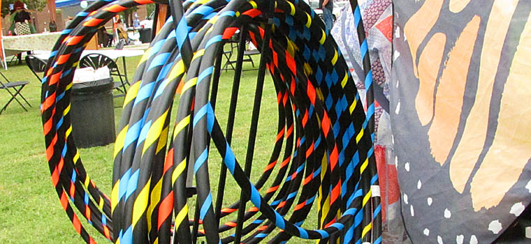 A rack of hoola hoops.